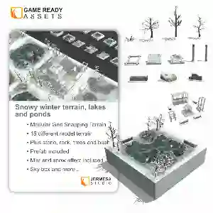 Snowy winter terrain, lakes and ponds Unity 3d game assets 01